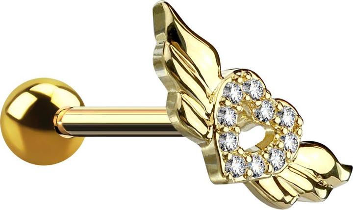 Star Piercing Micro Barbell 14k vergoldet Engelsflügel mit Kristallen (Chirurgenstahl 316L, Messing)