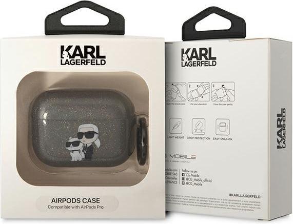 Actual product image Karl Lagerfeld KLAPHNKCTGK Airpods Pro cover black/black Gliter Karl&Choupette (Headphone sleeve)