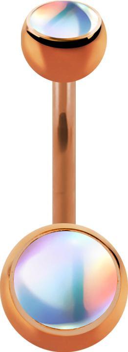 Star Piercing Banane rosegold mit zwei Kugeln irisierend weiss (Chirurgenstahl 316L)