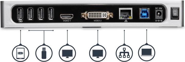 Produktbild StarTech USB 3.0 Dual Monitor Dockingstation - USB auf HDMI - USB zu VGA oder DVI - USB 3.0 Dock - Port Re... (Docking Port, 2 Ports)
