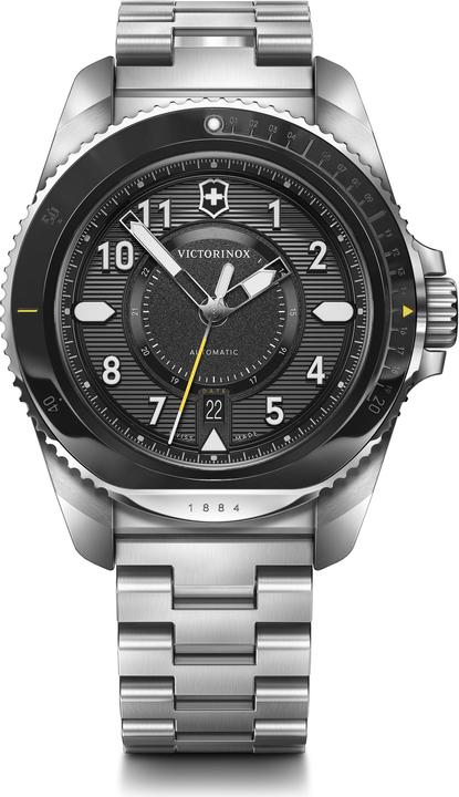 Victorinox Journey 1884 Automatic, Taucheruhr, Herrenuhr, 43 cm, Ziffernblatt schwarz, Edelstahl Armband silber (Taucheruhr, 43 mm)