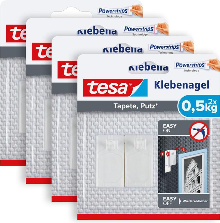 Actual product image tesa Klebenagel für Tapete & Putz, 0,5kg Halteleistung, spurlos ablösbar & wiederverwendbar, 8 Nägel