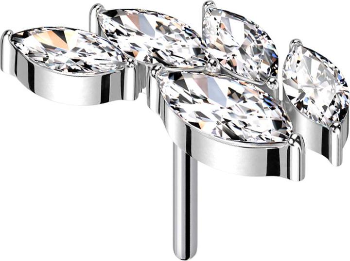 Star Piercing Threadless Blatt silber fünf Ovale Kristalle silber (Titan G23, ohne Messing)