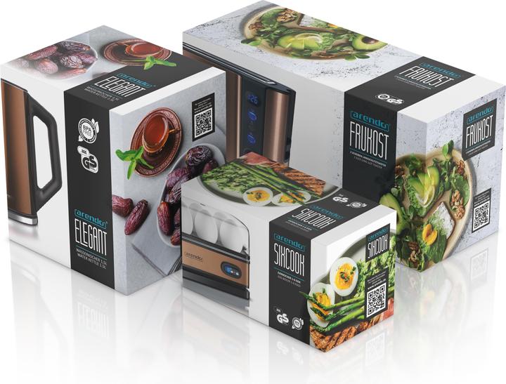 Produktbild Arendo Frühstücks Set, Wasserkocher 1,5l Temperaturwahl, 2-Scheiben Toaster & Eierkocher für 6 Eier, Kupfer