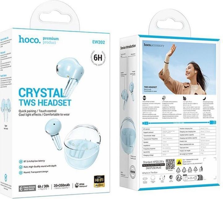 Actual product image Hoco Wireless headphones wireless earphones bluetooth TWS EW202 blue (6 h)