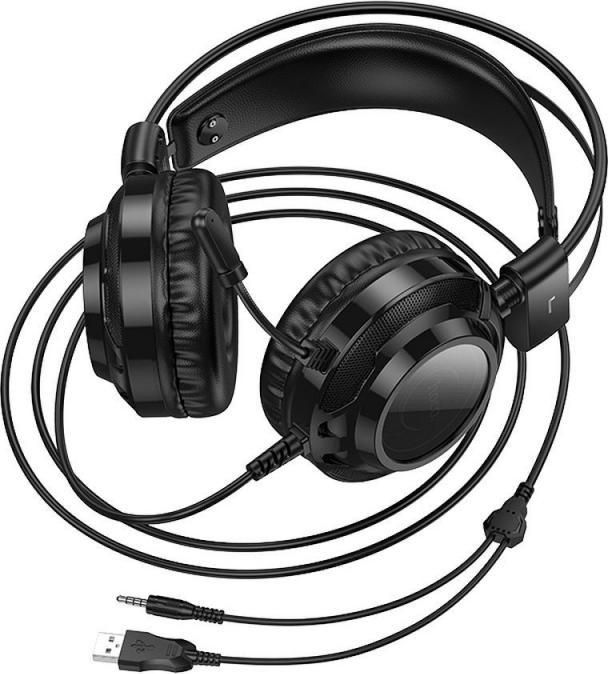 Produktbild Hoco Wired headphones wire headphones USB A + Jack 3,5 mm with microphone gaming W110 2 m black (Kabelgebunden)