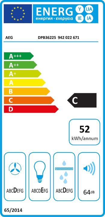Energie-Label AEG DAMPKAP DPB3622S (Flachschirmhaube)