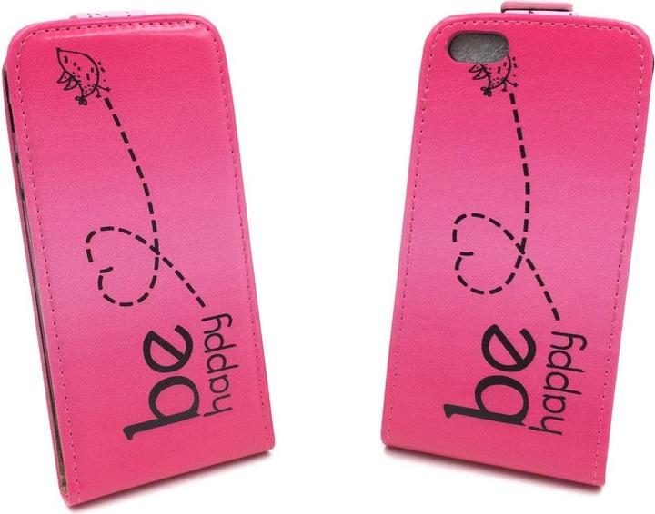 Produktbild König Design Apple iPhone SE 5s Handy Tasche Flip Case Schutz Hülle Etui Wallet Be Happy Pink (Apple iPhone 5)