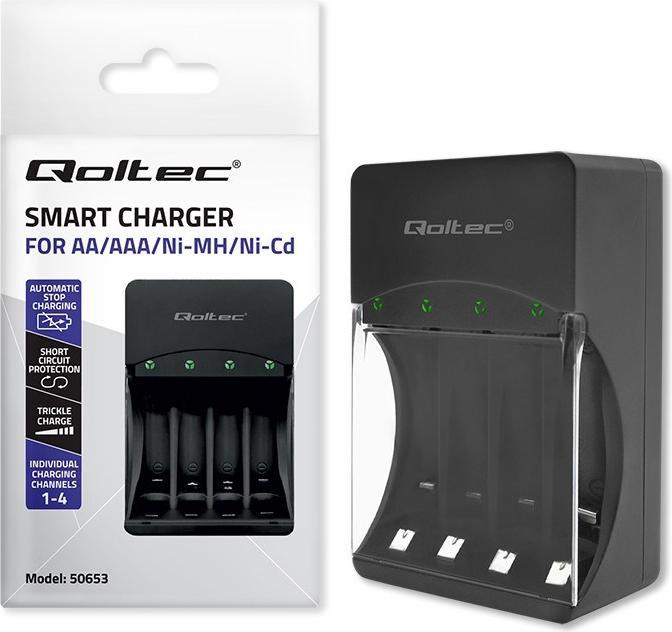 Productafbeelding Qoltec 50653 Acculader voor Ni-MH type R03/AAA R6/AA (1 Pcs., AAA, AA, 3000 mAh)