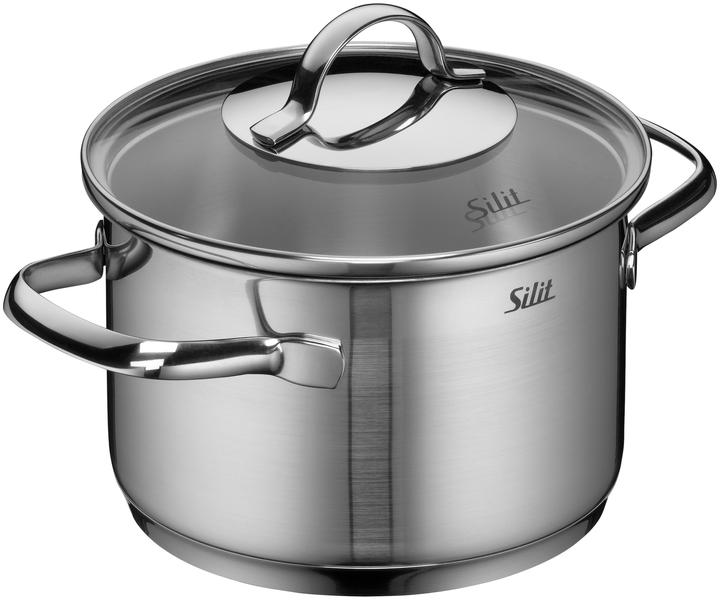 Produktbild Silit Kochtopf Fleischtopf Induktion 16cm Glasdeckel 1,9l Achat Edelstahl 18/10 (16 cm, Bräter + Schmortopf, Edelstahl)