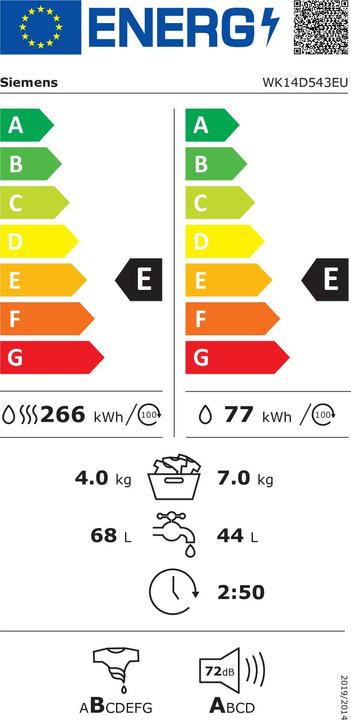 Label énergétique Inventum 7/4 kg, 1355 RPM, 72 dB, écran LED, waterPlus, E/E