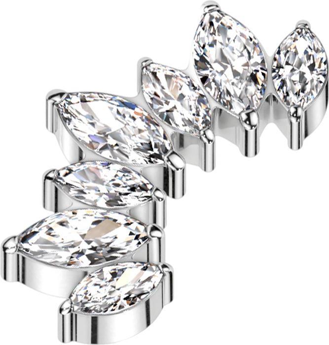 Star Piercing Dermal Anchor silber Fächer mit sieben Kristallen silber (ohne Messing, Titan G23)