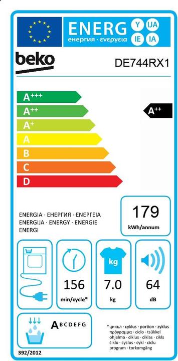 Energie-Label Beko DE744RX1 (7 kg, Rechts)