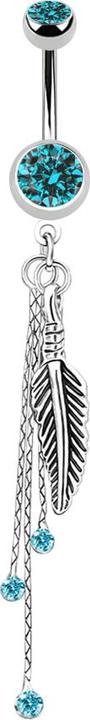 Immagine prodotto Hollywood Body Jewelry Banana d'argento con due sfere di cristallo acquatico con ciondolo a piuma e catene (Acciaio chirurgico 316L, Ottone)