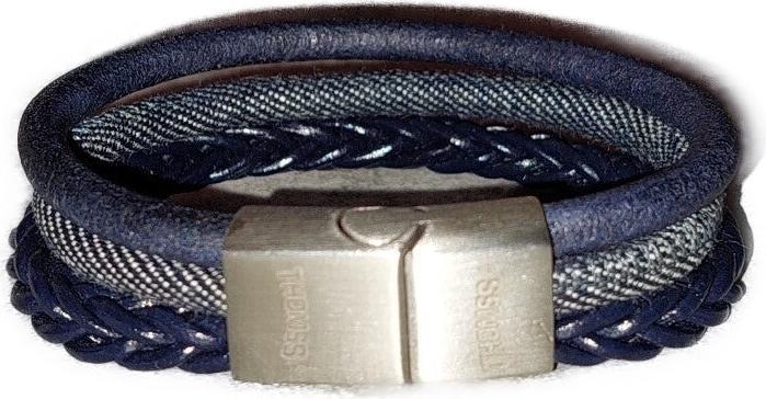 Thomss Lederarmband No.02 Little Kinder-/Jugendarmband Blau mit Edelstahlverschluss (17 cm, Edelstahl, Textil, 100% Leder)