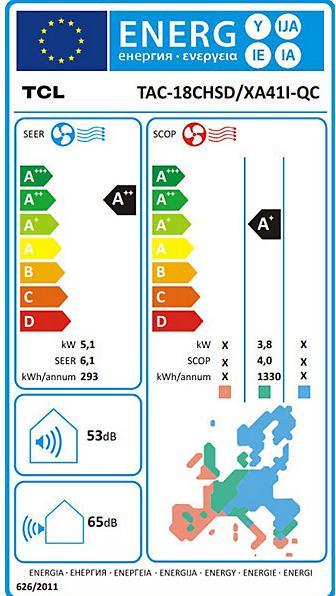 Energie-Label TCL TAC-18CHSD/XA41 QC (52 m², 18000 BTU/h)