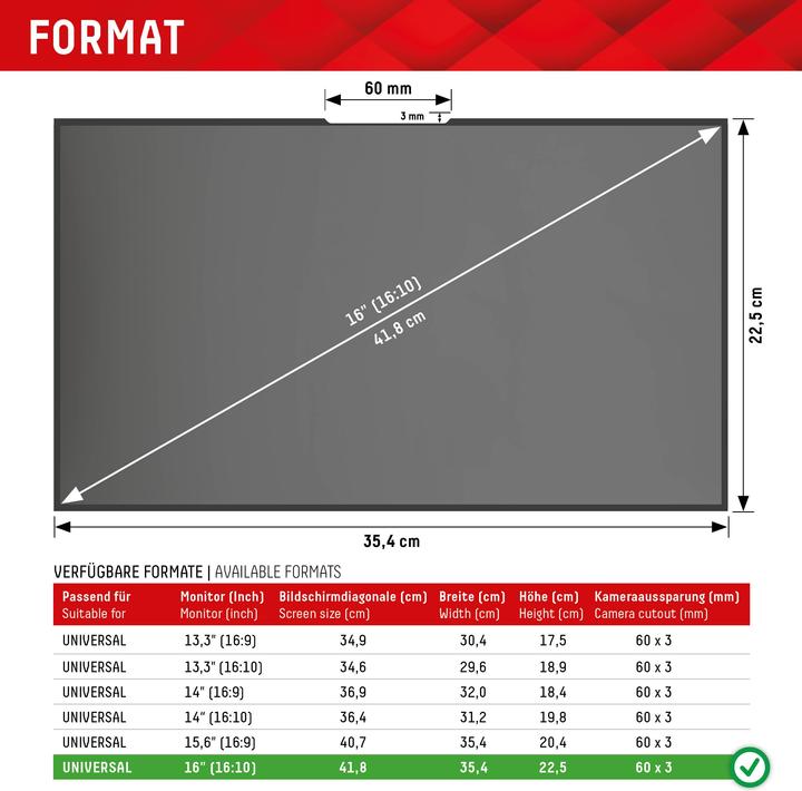 Actual product image Displex Privacy Safe randlos, Laptop Blickschutzfilter (16", 16 : 10)