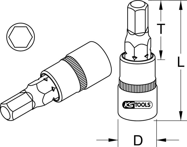 Actual product image KS Tools 1/4 bit hexagon socket. 3/16 918.1533 (3/16")