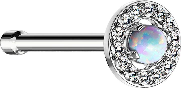 Immagine prodotto Star Piercing Nasenstecker gerade silber Kristallkreis mit grossem Opal weiss (Ottone, Acciaio chirurgico 316L)