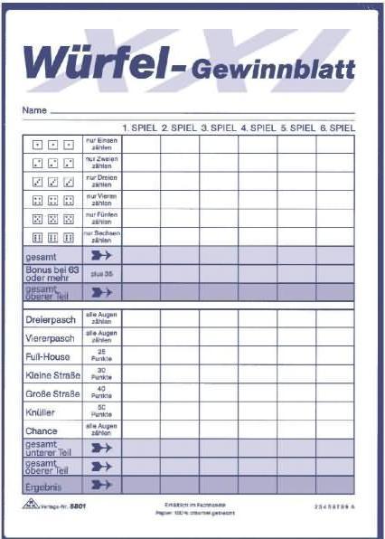 Produktbild Rnk 5801 - Würfelspiel-Block DIN A5, 2 Block je 85 Blatt für 1.020 Spiele