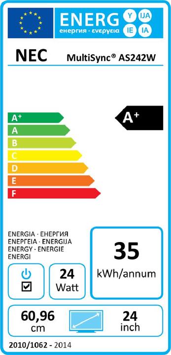 Energy Label NEC AccuSync AS242W (1920 x 1080 pixels, 24.00")