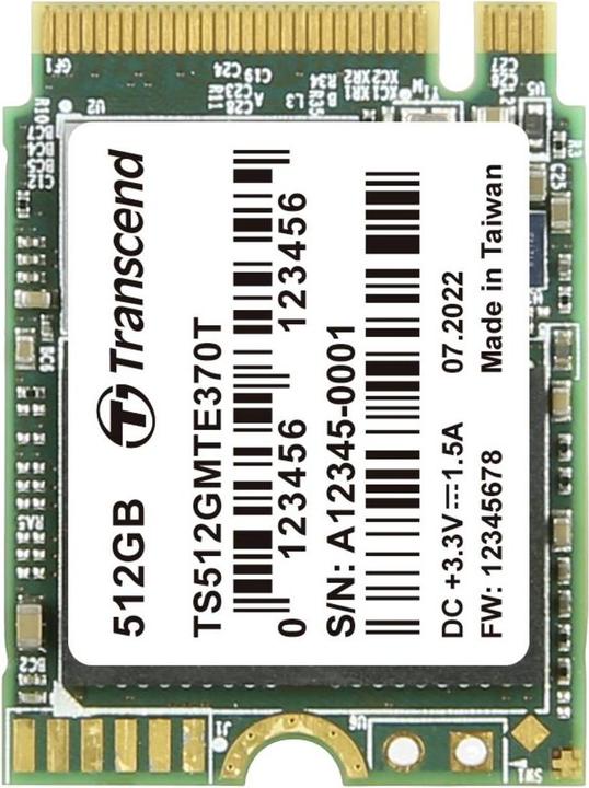 Actual product image Transcend MTE370T 512GB SSD disc M.2 2230, PCIe Gen3 x4 NVMe 1.3 (3D TLC), 2000MB/s R, 1100MB/s W (512 GB, M.2 2230)