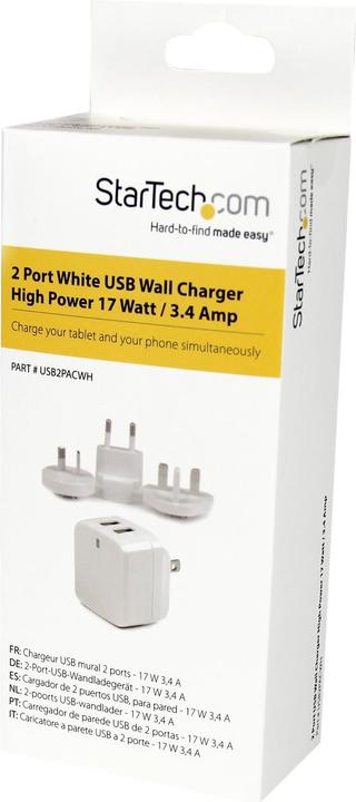 Immagine prodotto StarTech Caricatore USB a 2 porte / Alimentatore - Doppia spina di ricarica 17 Watt / 3,4 Amp - Doppio (17 W)