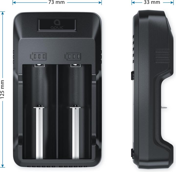 Actual product image Aplic Battery charger 2000 mA, USB battery charger with two slots for Ni-MH / Ni-Cd / Li-ion batteries (14500, 16340, 18650, 26650, C, AA, 2000 mAh, Chargers without battery)