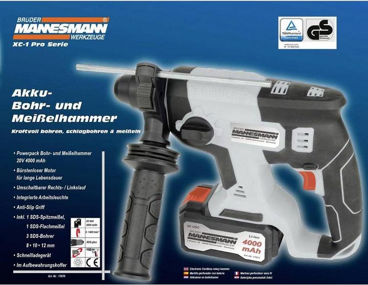 Actual product image Mannesmann Cordless hammer drill drill and chisel hammer (Rechargeable battery operated)
