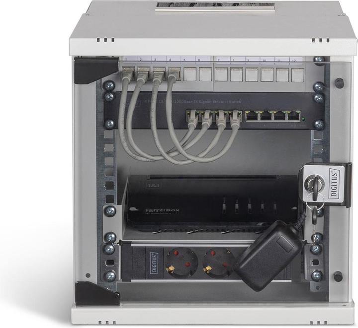 Produktbild Digitus 10" Netzwerk-Set, 6HE Wandgehäuse und Zubehör, gr SOHO PRO Version (6 HE, 10 Zoll Rack)