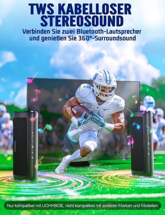 Image du produit Uohhboe Tragbarer Bluetooth-Lautsprecher (24 h, Fonctionnement sur batterie)