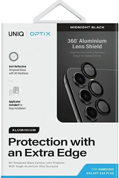 Productafbeelding Uniq Optix Aluminium Camera Lens Beschermer Sam S24+ S926 middernacht zwart szkło na obiektyw aparatu z (1 Stuk, Samsung Galaxy S24+)