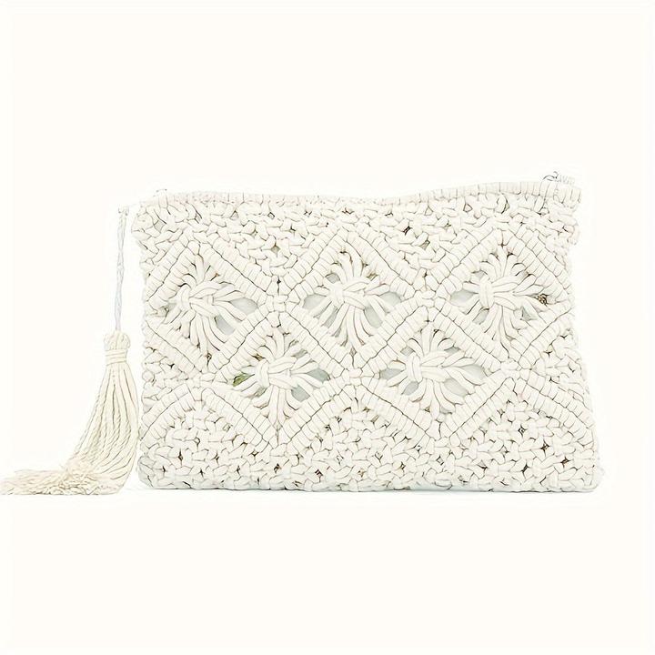 Only-Bags.Store Straw Woven Clutch Bag, Hollow Out Clutch Purse, Casual Summer Beach Travel Purse