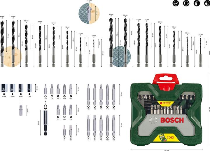 Produktbild Bosch Zubehör Sechskantbohrer X-Line-Set, 43 teilig (6 mm, 7 mm, 8 mm, 2 mm, 3 mm, 4 mm, 5 mm, 5.5 mm)