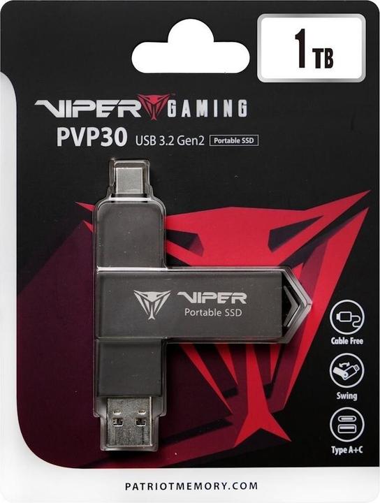 Produktbild Patriot Dysk SSD PVP30 1TB 1000MB/s USB Duo A+C 3.2 Gen2 Alu (1 TB)