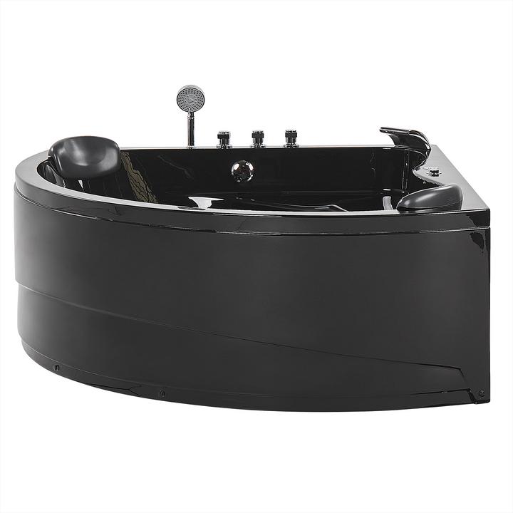 Produktbild Beliani Whirlpool Badewanne schwarz Eckmodell mit LED 140 x 140 cm BARACOA (400 l, 197 cm, 140 cm)