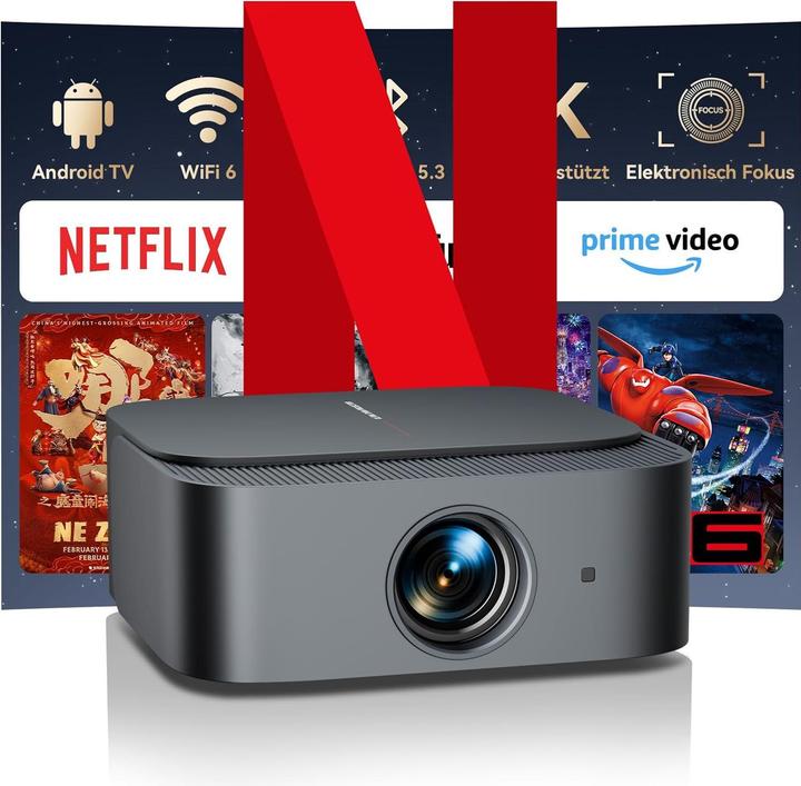 Zoomcat 4K Smart Beamer mit Netflix, Smart Android TV & WiFi-Bluetooth