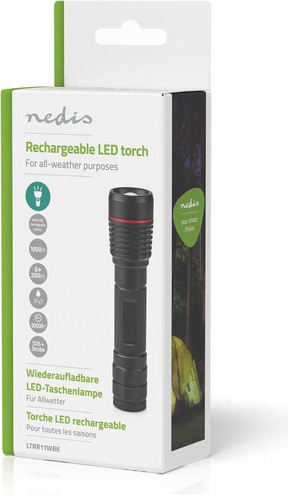 Actual product image Nedis LED torch, full metal housing, IPX7, 200 metre light range (3.40 cm, 1000 lm)