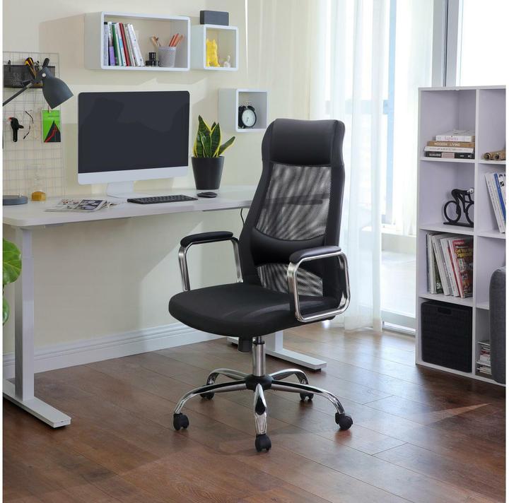 Image du produit Songmics Chaise de bureau, OBN33BK similicuir noir, piétement chromé