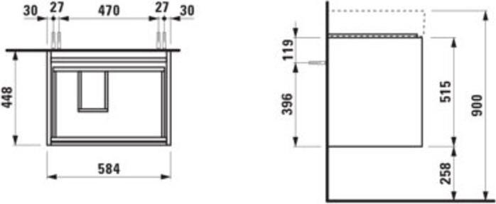 Actual product image Laufen Lani for Kartell washbasin base, 2 drawers, 585x450x515mm, for H810334, H403932112 (58.5 x 45 x 58.5 cm)