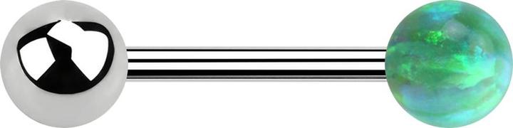Star Piercing Barbell silber mit Kugel und Kugel Opal grün (ohne Messing, Chirurgenstahl 316L)