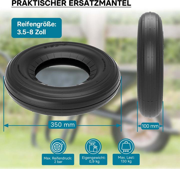 Actual product image Wiltec Wheelbarrow Tyre for pneumatic wheels 350x100 3.50-8