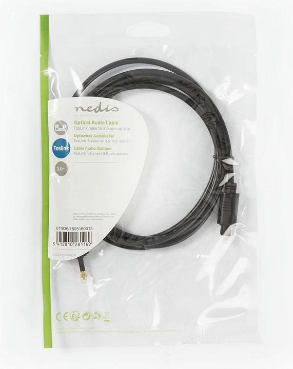 Actual product image Nedis Optical audio cable TosLink plug (2 m, TOSLINK)