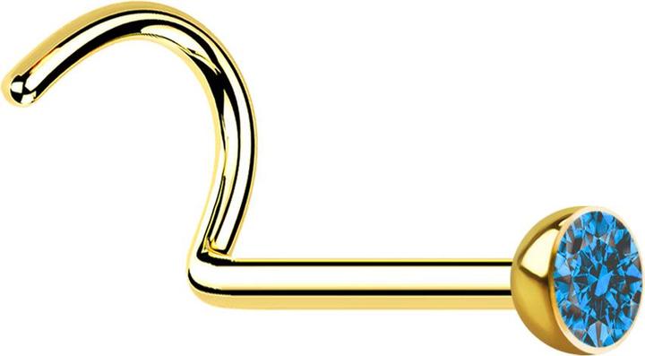 Image du produit Star Piercing Clou de nez courbé doré avec cristal bleu clair (Acier chirurgical 316L, sans laiton)