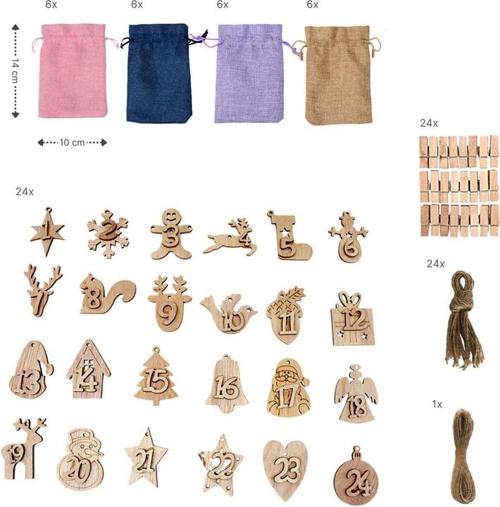 Immagine prodotto Hermex Do-It-Yourself-Adventskalender Überraschungskalender befüllbar Jutebeutel