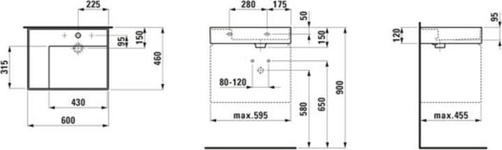Produktbild Laufen Kartell Waschtisch, Ablage links, ohne Hahnloch, ohne Überlauf, 600x460mm, H810335 (480 mm, 600 mm)