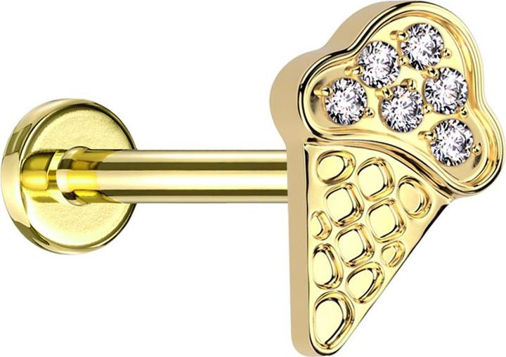 Actual product image Star Piercing Micro labret internal thread gold-plated ice cream cone gold-plated crystals silver (Titanium G23, without brass)