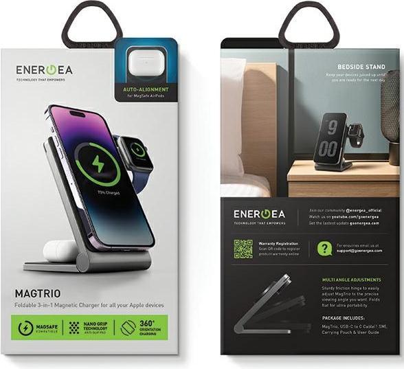 Actual product image Energea MagTrio składana ład. indukcyjna 3w1 15W Fast Charging szary/gunmetal MagSafe (15 W)