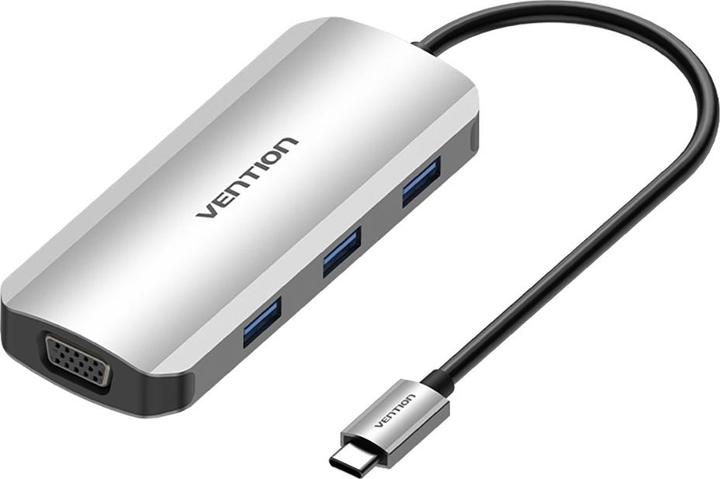 Actual product image Vention USB-C Docking Station to HDMI, VGA, 3x USB 3.0, PD 0.15m TOIHB (grey) (USB-C, 4 Ports)