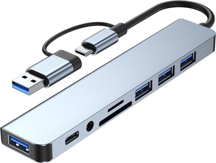 Apfelkiste USB C/USB 3.0 Multiport Hub mit SD/MicroSD & 3.5mm Klinke – 5 Gbit/s (USB C + 4x USB A) (USB-C, 4 Ports)